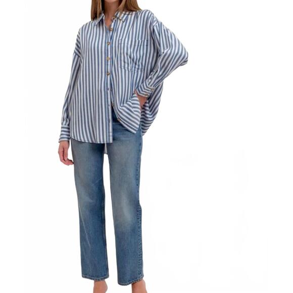 NEW BLU PEPPER jemma long sleeve button front shirt in navy - Picture 4 of 4